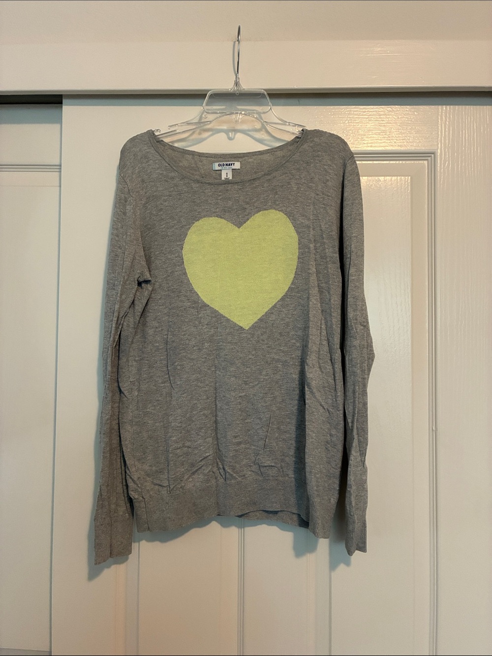 Old Navy Gray Crewneck Sweater with Lime Heart Graphic